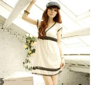 Color Matching Short Sleeve Lace Fashion Dress