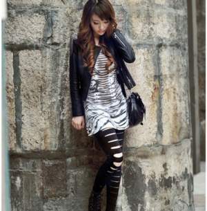 Korean Metal Chain Shoulder Board Embellished Zipper Coats Black