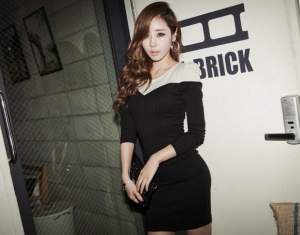 Sweet Style Color Matching Slim Dress Black